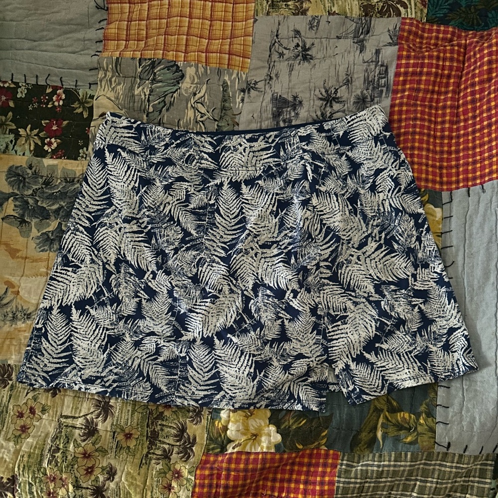Navy Blue skirt short set with White Fern Print